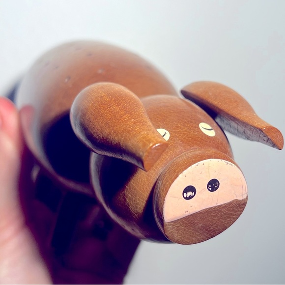 Vintage Mcm Teak? wooden pig toothpick orderve holder Japan Kitschy - Picture 1 of 12